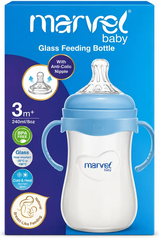 Marvel Baby Glass Feeding Bottle (240ml / 8oz)