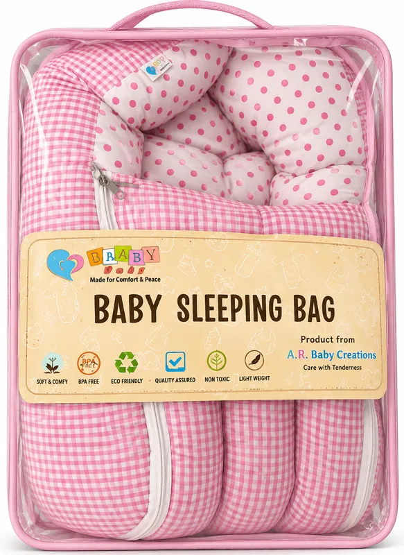 Soft Cotton Baby Sleeping Bag – Pink Checked Baby Nest